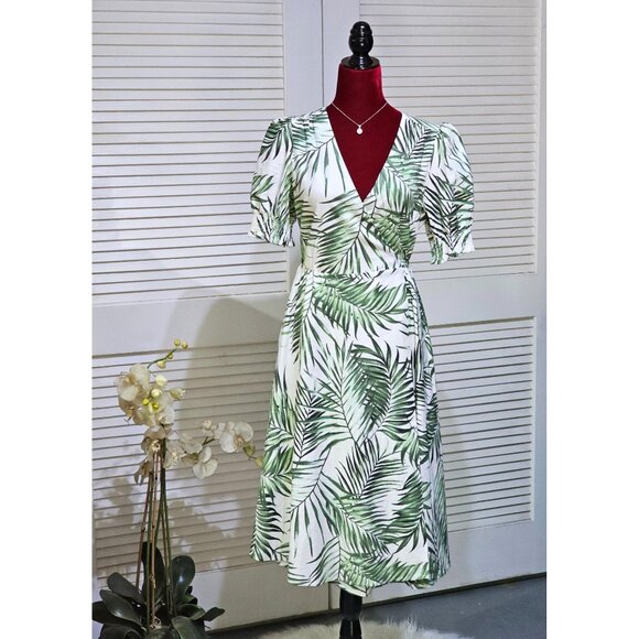 Alex Marie Women's Ashlyn Wrap Palm Paradise Print Linen Blend Dress Sz 8 2793‎ - Picture 1 of 10